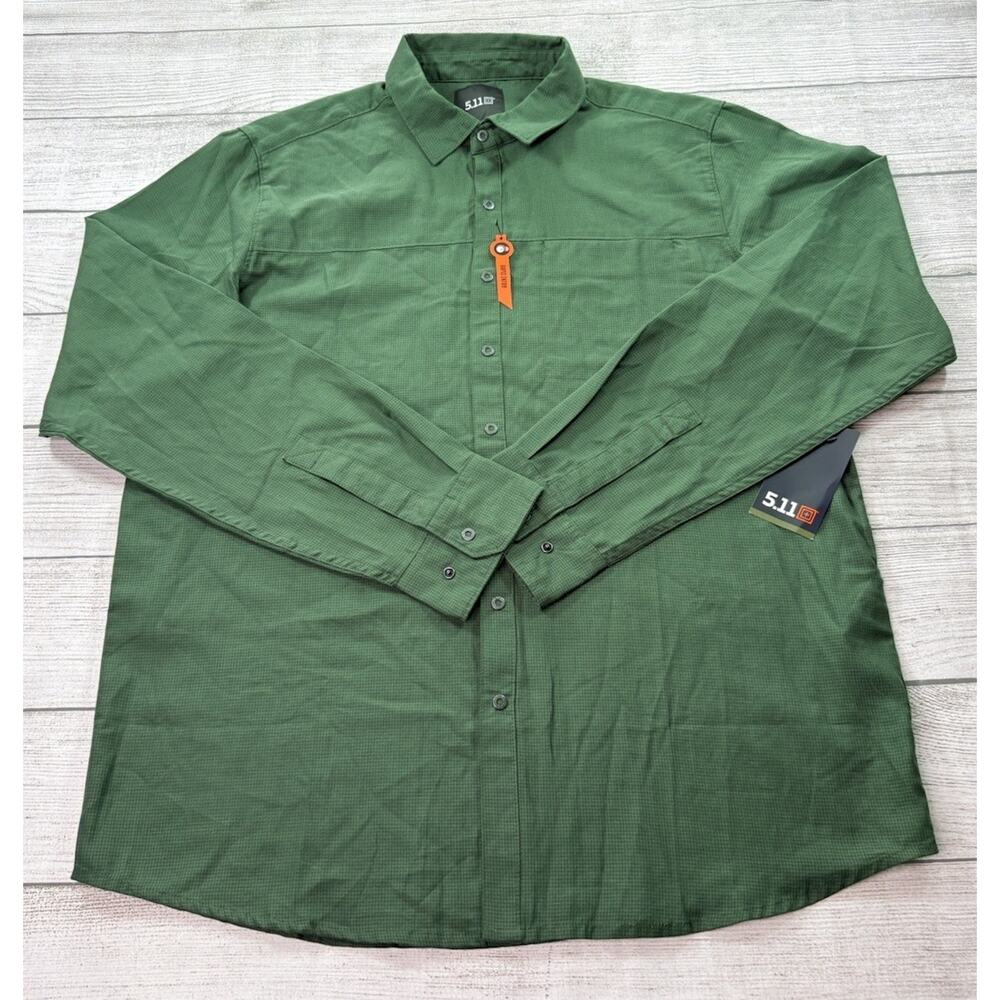 5.11 Tactical Igor Shirt Green Houndstooth Long Sleeve Snap Button Size M
